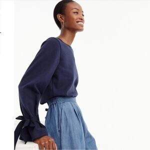 J. Crew Top Sweat shirt XS Extra Small Navy Blue Tie Wide Bell Sleeve G8374